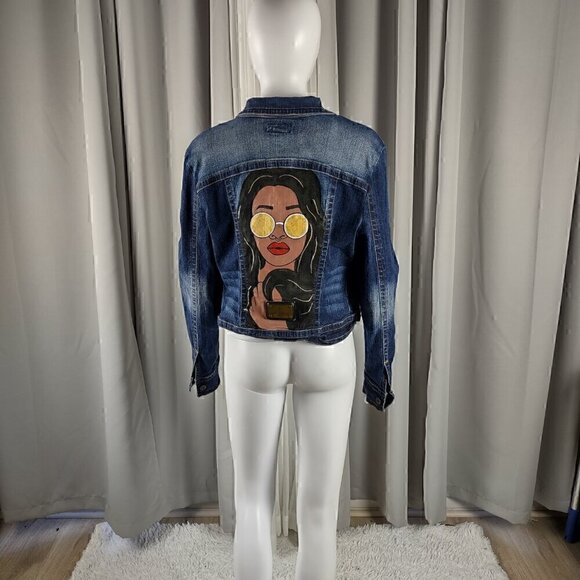 Baby Phat Womens Dark Blue Wash Distressed Customized Cotton Denim Jacket Size L - Picture 3 of 11